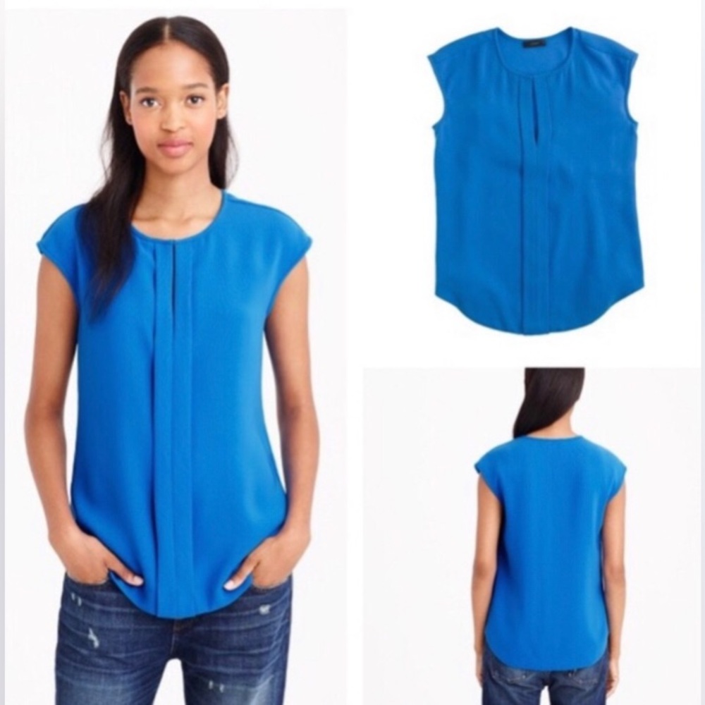 J Crew Crepe Cap Sleeve Top Blue 4